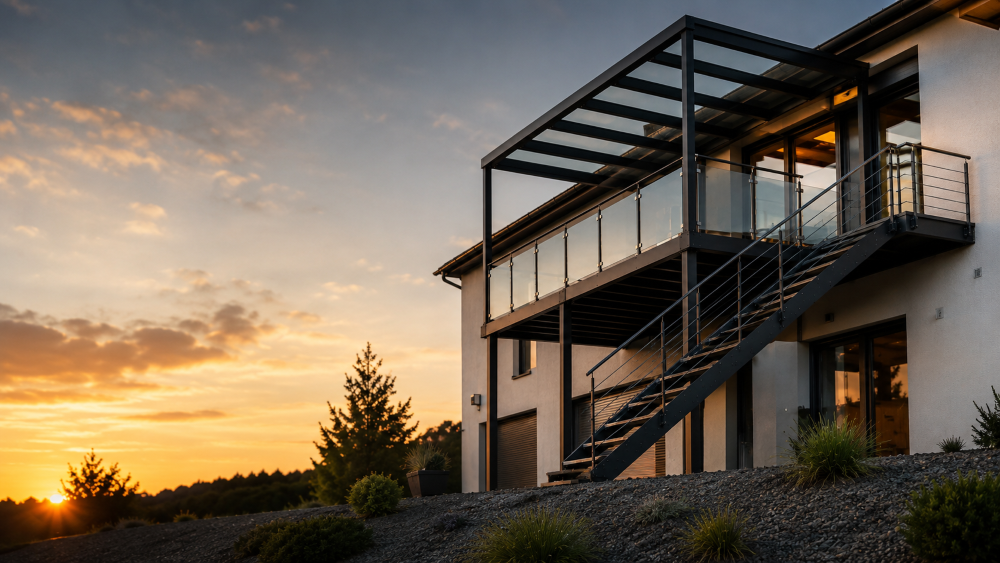 Moderne Architektur mit Stahlbalkon